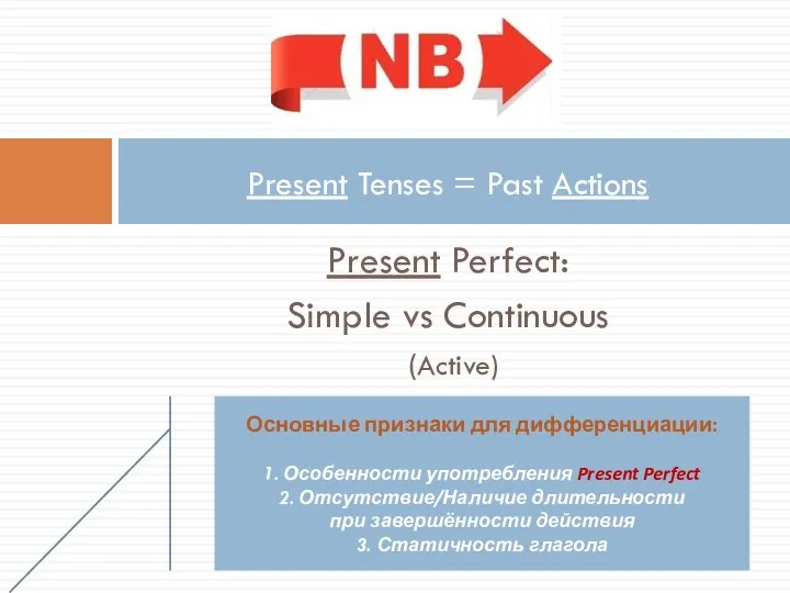 Present Perfect: Simple vs Continuous (Active) Present Tenses = Past