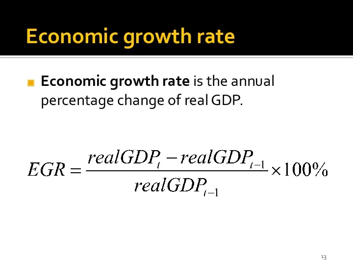 Economic growth rate Economic growth rate is the annual percentage change of real GDP.