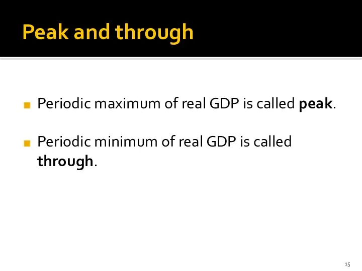 Peak and through Periodic maximum of real GDP is called