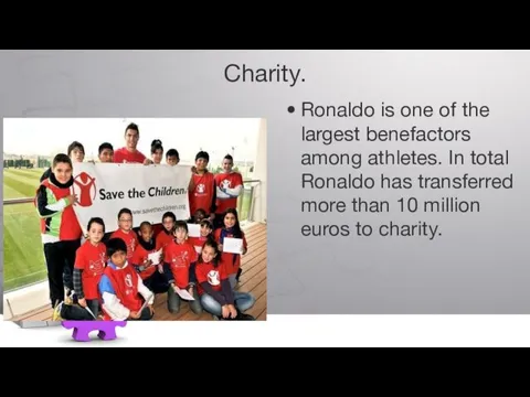 Сharity. Ronaldo is one of the largest benefactors among athletes.