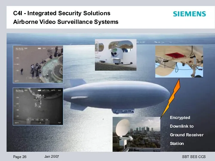 C4I - Integrated Security Solutions Airborne Video Surveillance Systems Encrypted Downlink to Ground Receiver Station