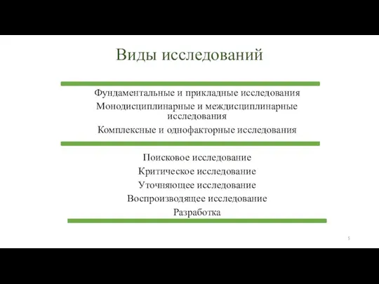 Виды исследований Фундаментальные и прикладные исследования Монодисциплинарные и междисциплинарные исследования