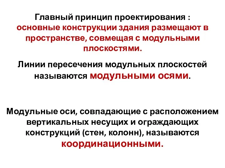 Главный принцип проектирования : основные конструкции здания размещают в пространстве,