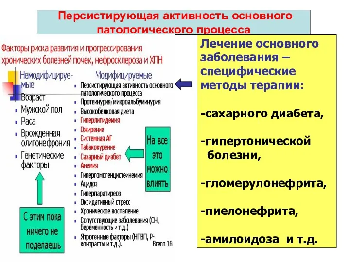 Персистирующая активность основного патологического процесса Лечение основного заболевания – специфические