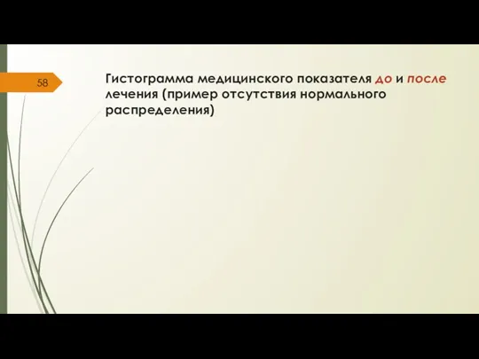 Гистограмма медицинского показателя до и после лечения (пример отсутствия нормального распределения)