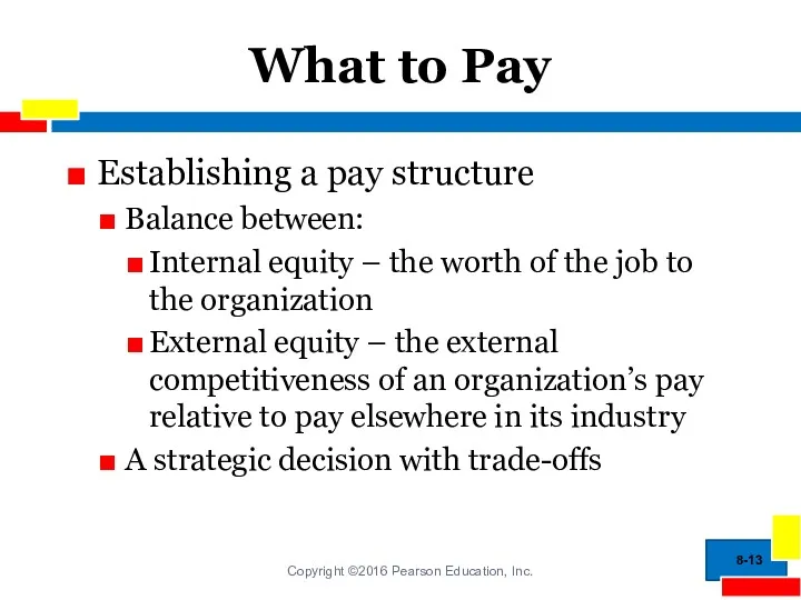 What to Pay Establishing a pay structure Balance between: Internal