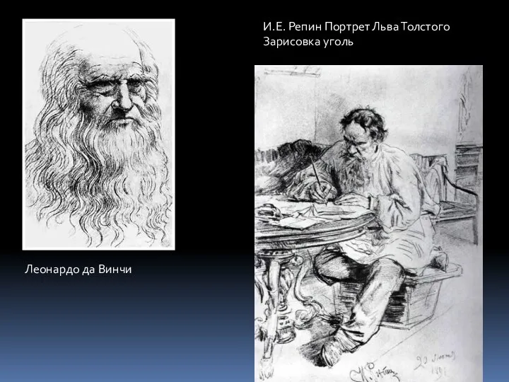Леонардо да Винчи И.Е. Репин Портрет Льва Толстого Зарисовка уголь