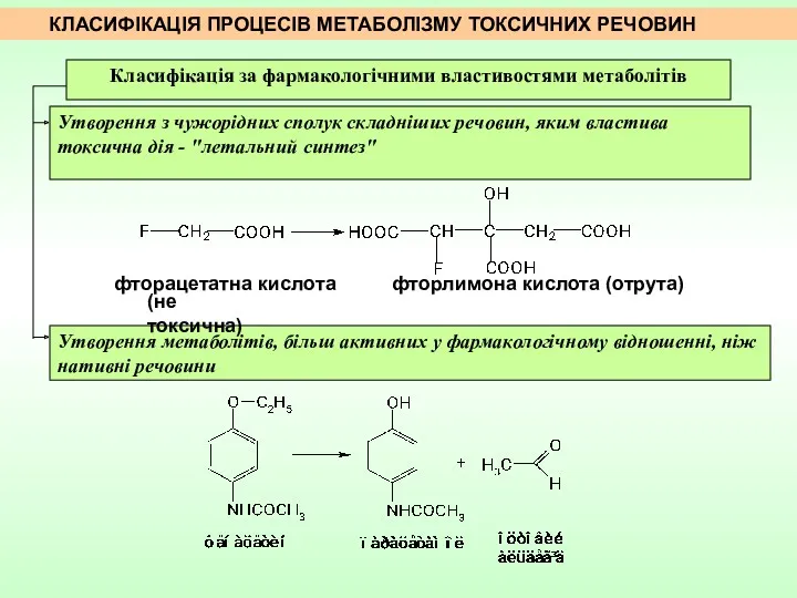 Класифікація за фармакологічними властивостями метаболітів Утворення з чужорідних сполук складніших
