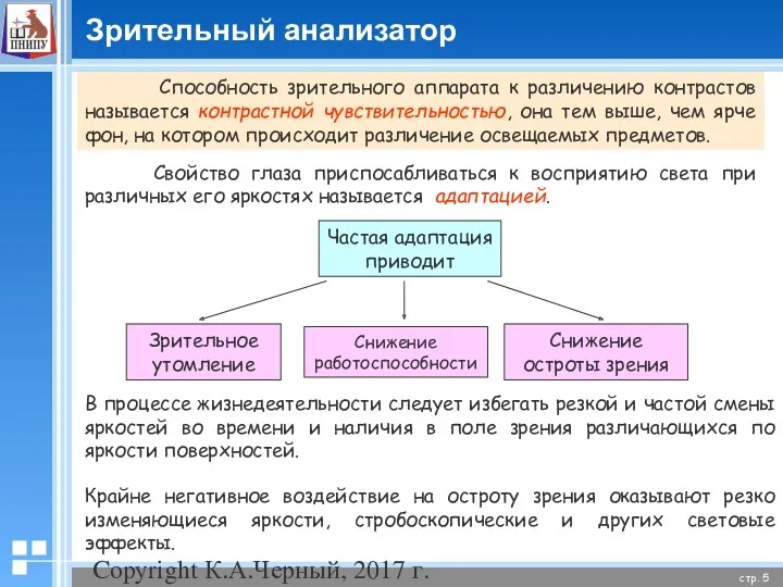 Copyright К.А.Черный, 2017 г. Способность зрительного аппарата к различению контрастов