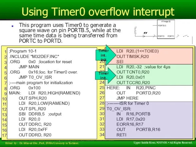Using Timer0 overflow interrupt This program uses Timer0 to generate