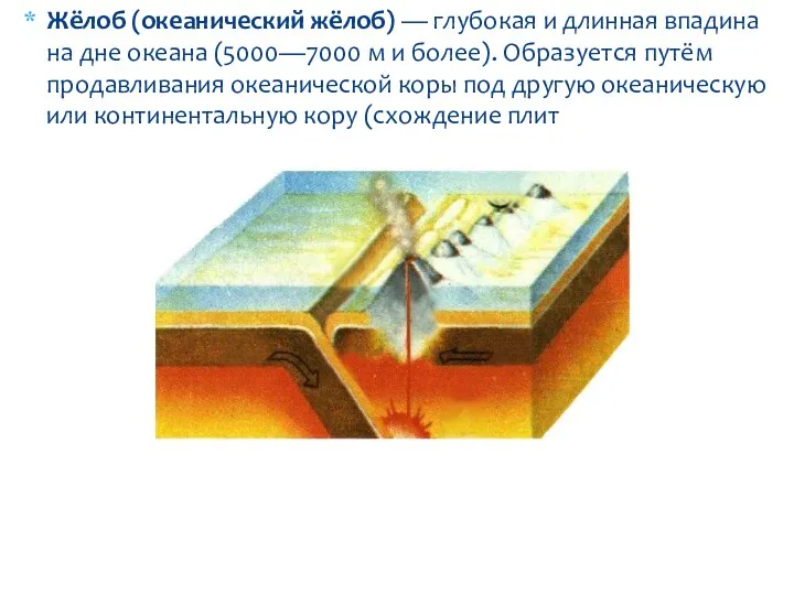 Жёлоб (океанический жёлоб) — глубокая и длинная впадина на дне