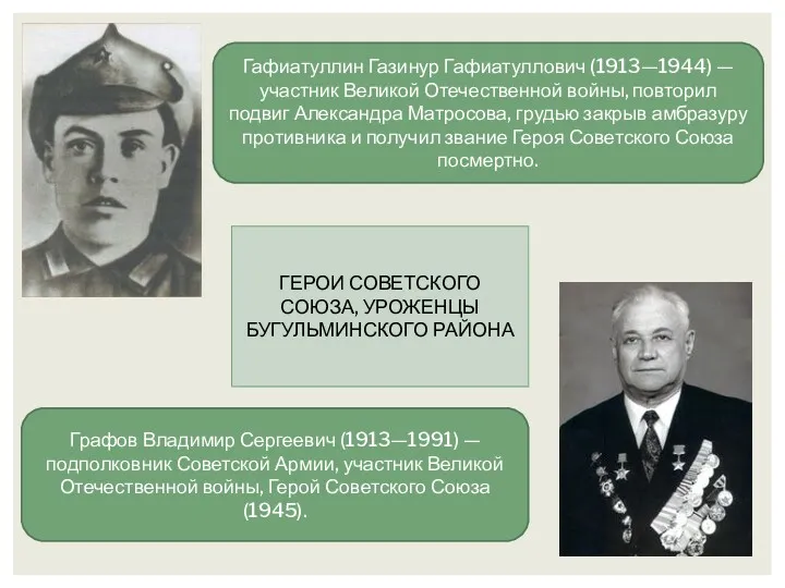 Гафиатуллин Газинур Гафиатуллович (1913—1944) — участник Великой Отечественной войны, повторил