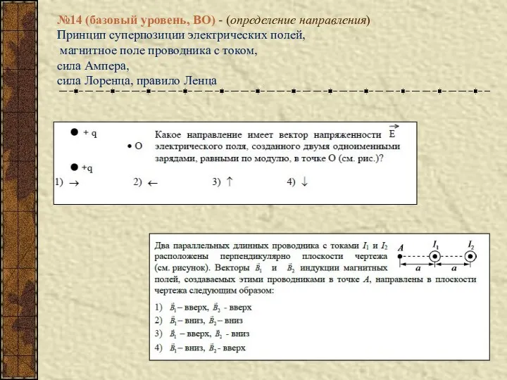 №14 (базовый уровень, ВО) - (определение направления) Принцип суперпозиции электрических