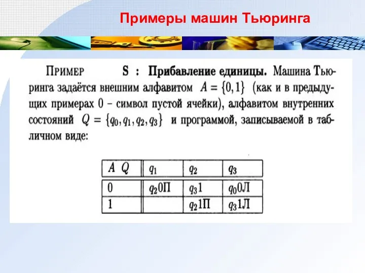 Примеры машин Тьюринга