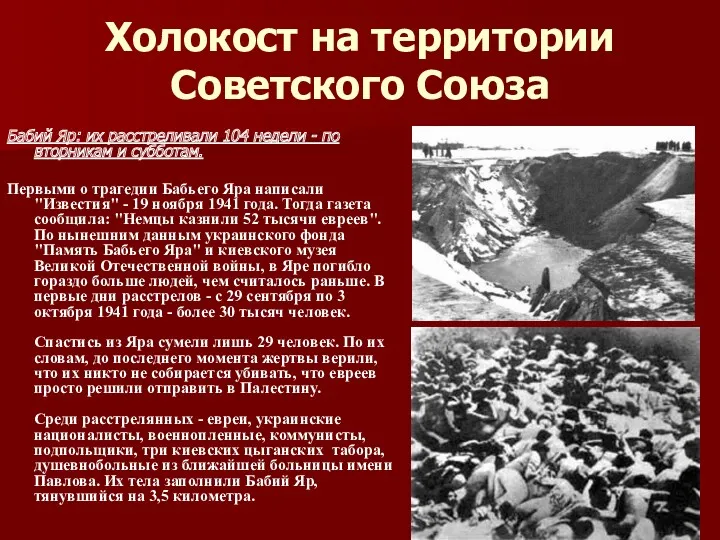 Холокост на территории Советского Союза Бабий Яр: их расстреливали 104