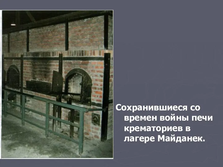 Сохранившиеся со времен войны печи крематориев в лагере Майданек.