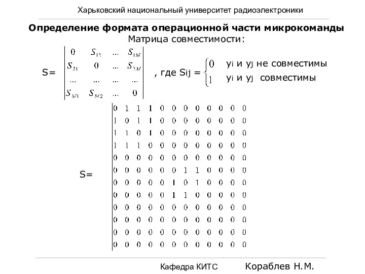 Харьковский национальный университет радиоэлектроники Кафедра КИТС Кораблев Н.М. Определение формата