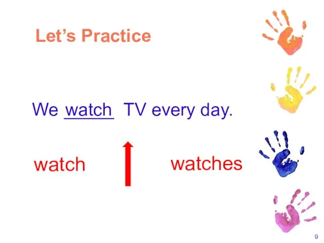 We _____ TV every day. watch watches watch Let’s Practice