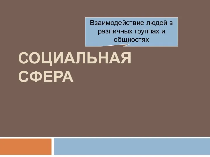 СОЦИАЛЬНАЯ СФЕРА Взаимодействие людей в различных группах и общностях