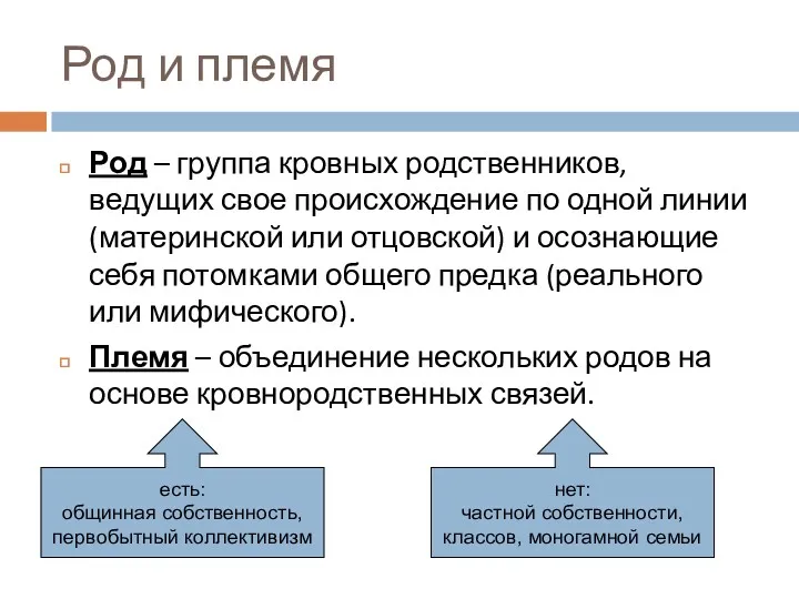 Род и племя Род – группа кровных родственников, ведущих свое