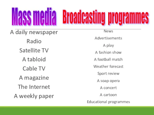 A daily newspaper Radio Satellite TV A tabloid Cable TV