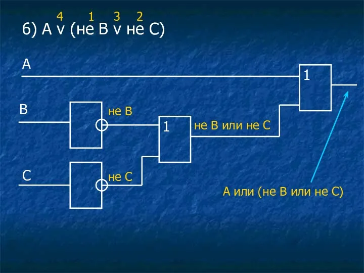 6) A v (не B v не C) 1 A