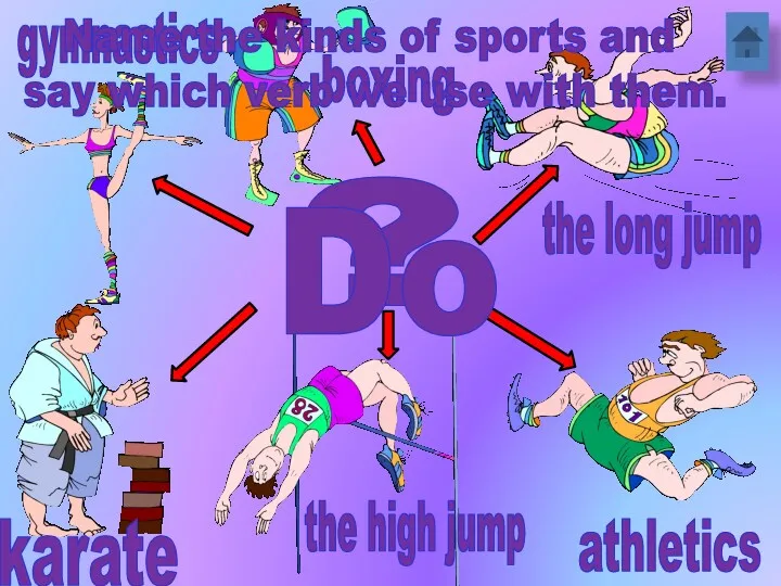 ? Name the kinds of sports and say which verb we use with them.