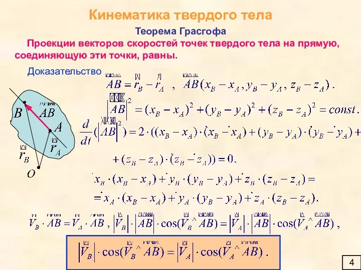 Кинематика твердого тела 4 Теорема Грасгофа Проекции векторов скоростей точек твердого тела на