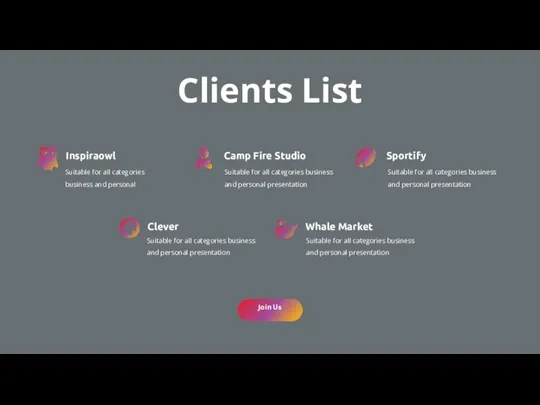 Clients List Whale Market Clever Suitable for all categories business and personal presentation