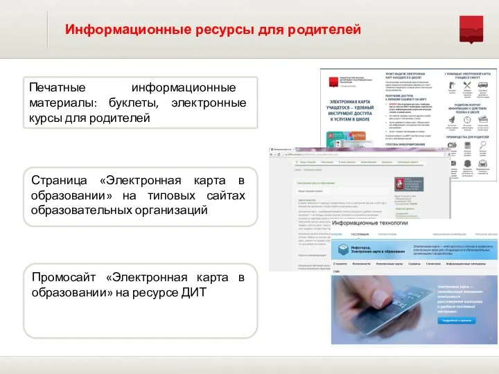 Информационные ресурсы для родителей Печатные информационные материалы: буклеты, электронные курсы