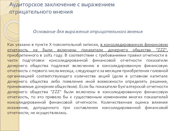 Аудиторское заключение с выражением отрицательного мнения Основание для выражения отрицательного