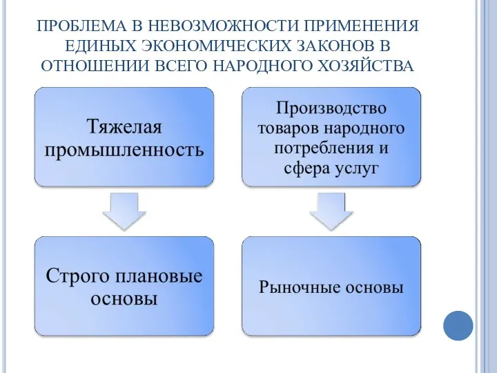 ПРОБЛЕМА В НЕВОЗМОЖНОСТИ ПРИМЕНЕНИЯ ЕДИНЫХ ЭКОНОМИЧЕСКИХ ЗАКОНОВ В ОТНОШЕНИИ ВСЕГО НАРОДНОГО ХОЗЯЙСТВА