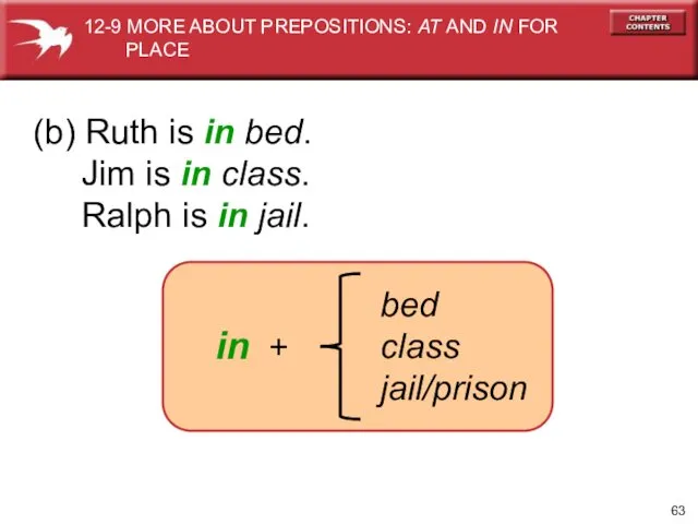 (b) Ruth is in bed. Jim is in class. Ralph