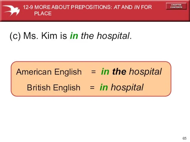 American English = in the hospital British English = in