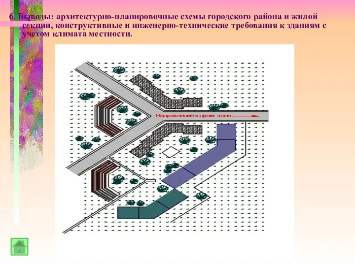 6. Выводы: архитектурно-планировочные схемы городского района и жилой секции, конструктивные