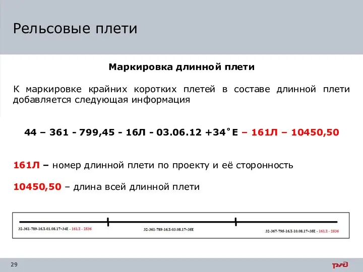 Рельсовые плети Маркировка длинной плети К маркировке крайних коротких плетей