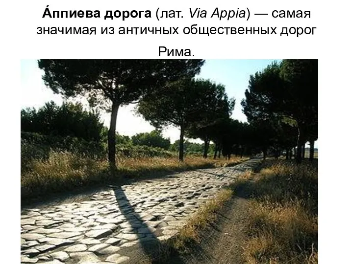 А́ппиева дорога (лат. Via Appia) — самая значимая из античных общественных дорог Рима.