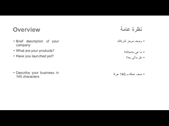 Overview Brief description of your company What are your products?