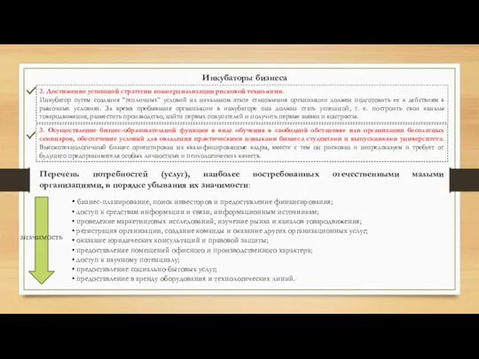 2. Достижение успешной стратегии коммерциализации рисковой технологии. Инкубатор путем создания