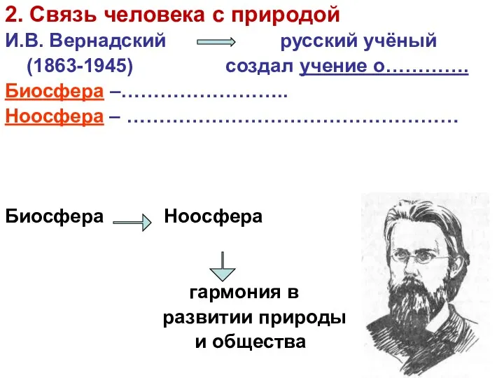 2. Связь человека с природой И.В. Вернадский русский учёный (1863-1945)