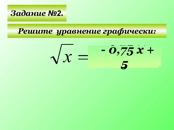 Решите уравнение графически: - 0,75 Х + 5 - 0,75 х + 5 Задание №2.