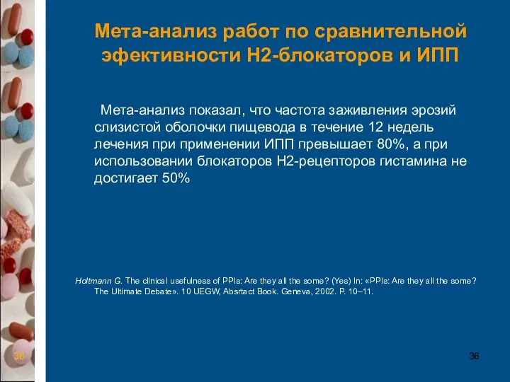 Мета-анализ работ по сравнительной эфективности Н2-блокаторов и ИПП Мета-анализ показал,