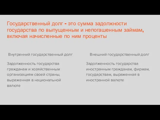 Государственный долг - это сумма задолжности государства по выпущенным и