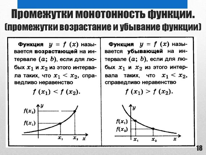 Промежутки монотонность функции. (промежутки возрастание и убывание функции)