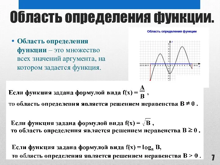 Область определения функции. Область определения функции – это множество всех значений аргумента, на котором задается функция.