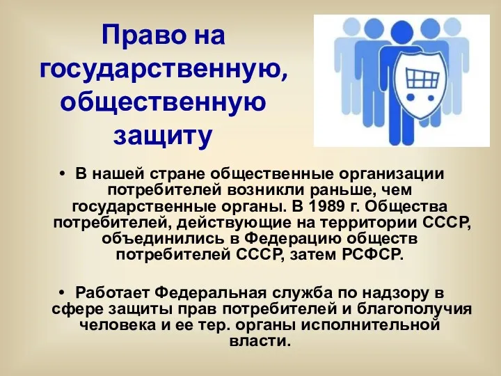 Право на государственную, общественную защиту В нашей стране общественные организации