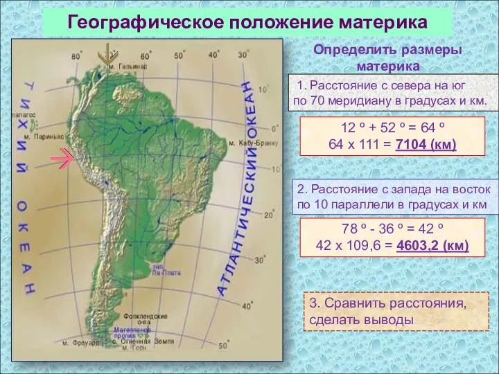 1. Расстояние с севера на юг по 70 меридиану в