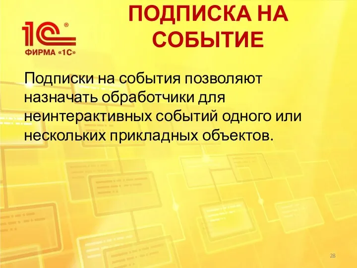 ПОДПИСКА НА СОБЫТИЕ Подписки на события позволяют назначать обработчики для