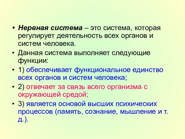 Нервная система – это система, которая регулирует деятельность всех органов