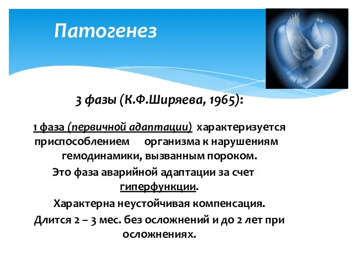 3 фазы (К.Ф.Ширяева, 1965): 1 фаза (первичной адаптации) характеризуется приспособлением